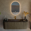 Mondiaz KURVE Ensemble de meuble de salle de bains - 130x46x40cm - 1 tiroir - 2 portes - lavabo solid surface - central - 1 trou de robinet - Shadow SW1414182