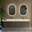 Mondiaz KURVE-DLUX Ensemble de meuble de salle de bains - 175x46x40cm - 2 tiroirs - 1 porte - lavabo solid surface - double / droit - 2 trous de robinet - Shadow SW1414041