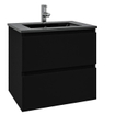 Adema Chaci Ensemble de meuble - 60x46x57cm - 1 vasque en céramique noire - 1 trou de robinet - 2 tiroirs - miroir rond avec éclairage - noir mat SW816218