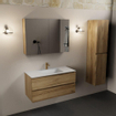Mondiaz AIVY Ensemble de meuble - 100x45x50cm - 1 trou de robinet - 1 vasque Talc Solid surface - Centre - 2 tiroirs - avec armoire de toilette - Melamine Chai SW892267