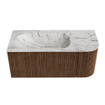 MONDIAZ KURVE-DLUX 105cm Meuble salle de bain avec module 25 D - couleur Walnut - 1 tiroir - 1 porte - vasque BIG SMALL gauche - 1 trou de robinet - couleur Glace SW1138019