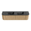 MONDIAZ KURVE-DLUX 180cm Meuble salle de bain avec module 25 G et D - couleur Oak - 2 tiroirs - 2 portes - vasque LEAF double - 2 trous de robinet - couleur Lava SW1137229