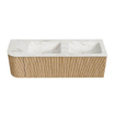 MONDIAZ KURVE-DLUX 145cm Meuble salle de bain avec module 25 G - couleur Oak - 1 tiroir - 1 porte - vasque LEAF double / droite - 2 trous de robinet - couleur Ostra SW1137778