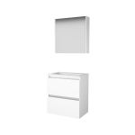 Basic-Line Comfort 39 ensemble de meubles de salle de bain 60x39cm sans poignée 2 tiroirs lavabo acrylique 0 trous de robinetterie armoire de toilette mdf laqué blanc glacier SW350947
