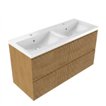 Saniclass Holz Atelier Ensemble de meubles de salle de bains - 120x45x63.5cm - lavabo Bari en céramique blanc - 2 vasques - 2 trous de robinetterie - 2 tiroirs - chêne natural mat (bois) SW1478779