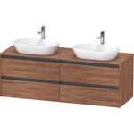 Duravit Ketho.2 Wastafelonderbouwkast - inclusief consoleplaat - met 4 laden - voor dubbele waskommen - 160x55x56.8cm - met handgrepen antraciet - noten mat SW773083