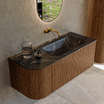 MONDIAZ KURVE-DLUX 115cm Meuble salle de bain avec module 25 G - couleur Walnut - 1 tiroir - 1 porte - vasque BIG SMALL droite - sans trou de robinet - couleur Lava SW1137216