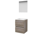 Basic-Line Ultimate 46 ensemble de meubles de salle de bain 50x46cm sans poignée 2 tiroirs lavabo acrylique 0 trous de robinetterie miroir éclairage mfc scotch oak SW638923