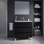 Adema Chaci PLUS Ensemble de meuble - 79.5x86x45.9cm - 1 vasque Blanc - robinet encastrable Inox - 3 tiroirs - miroir rectangulaire - Noir mat SW1027208