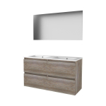 Basic-Line Basic 46 ensemble de meubles de salle de bain 120x46cm sans poignée 4 tiroirs lavabo en porcelaine 2 trous de robinetterie miroir mfc scotch oak SW350823