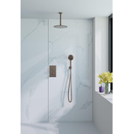 Fortifura Calvi Inbouw Regendoucheset - thermostatisch - plafondarm - 30cm hoofddouche - ronde handdouche - metalen doucheslang - geborsteld koper PVD (Koper) SW1412145