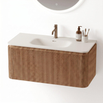 Royal Plaza Terra Edge Badkamermeubelset - 100x44.7x46cm - solid surface wastafel wit mat - 1 wasbak - 1 kraangat - 2 lades - sandwood (licht eiken) SW1471912