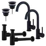 Fortifura Calvi Kit robinet lavabo - pour double vasque - robinet haut - bec rotatif - bonde non-obturable - siphon design bas - Noir mat SW891995