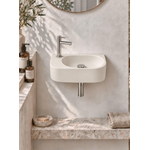 QeramiQ Fuente pack lave-mains – demi-rond – 40 x 21,5 x 12 cm – céramique beige – perçage à gauche – robinet chromé SW1232788