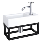 Differnz Ravo pack lave-mains – 38,5 x 18,5 x 25 cm – céramique blanc brillant – robinet courbé chromé à croisillon – avec cadre noir SW373179