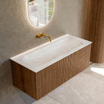 MONDIAZ KURVE-DLUX 110cm Meuble salle de bain - couleur Walnut - 1 tiroir - vasque BIG MEDIUM centre - sans trou de robinet - couleur Ostra SW1137825