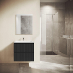 Saniclass Prime Blend Meuble de salle de bain - 60x55x46cm - 1 vasque rectangulaire en céramique blanc - 1 trou de robinet - 2 tiroirs - miroir rectangulaire - noir mat SW917118