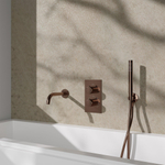 Fortifura Calvi Robinet de baignoire - bec 22cm à raccourcir - flexible - douchette stick - partie encastrable - support mural - Cuivre brossé SW1130184