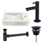 FortiFura Fuente Pack Lave-mains - 22x40x10cmcm - 1 trou de robinet - droite - marbre - robinet Noir mat - Blanc SW1111495