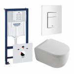 QeramiQ Dely Swirl Toiletset - 36.5x 53cm - Grohe Rapid inbouwreservoir - 35mm zitting - witte bedieningsplaat - rechthoekige knoppen - wit mat SW1138626