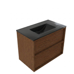 Saniclass Holz Frame Badkamermeubelset - 80x45x62cm - Vygo keramische wastafel zwart - 1 wasbak - zonder kraangat - 2 lades - mat walnut pure (hout) SW1580005