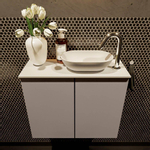 Mondiaz fowy armoire de toilette 60x50x23cm smoke matt 1 trou pour robinetterie évier : droit 2 portes solid surface avec top mdf couleur évier : blanc SW761237