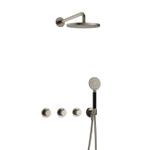Hotbath Cobber IBS70 Ensemble de douche à effet pluie encastré - bras mural 38,5 cm - douche de tête ronde 20 cm - douchette 3 jets - nickel brossé SW678008