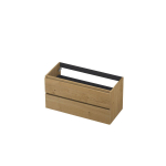 INK Wastafelonderkast - 100x45x52cm - 2 lades - greeploos - met houten keerlijst - MDF - Natur SW493729