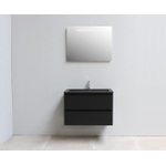 Basic Bella Meuble lavabo acrylique noir avec 1 trou de robinet avec miroir avec éclairage 80x55x46cm Flat Pack Noir mat SW538996