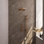 Ensemble de douche pluie encastré Brauer Copper Carving - douche principale 30 cm - bras mural - glissière - avec partie encastrable - boutons Carving - douchette à main Barre 1 fonction - PVD - cuivre brossé SW715760