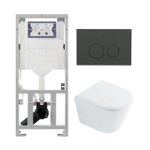 QeramiQ Dely Toiletset - 36.3x51.7cm - diepspoel - rimless - Geberit UP320 inbouwreservoir - softclose toilet zitting 35 mm - bedieningsplaat mat antraciet - ronde knoppen - wit glans SW1222089