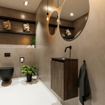 MONDIAZ TURE Kit lave-mains - 40x23x50cm - 0 trou de robinet - 1 porte - marron foncé mat - Lavabo à droite - Solid Surface Noir SW475524