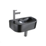 QeramiQ Fuente Ensemble de lavabo - 40x21.5x12cm - gauche - lisse - demi-rond - 1 trou de robinet - céramique - robinet de lavabo gunmetal - bouchon de vidange - siphon abaissé - noir mat SW1232829