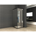 Wiesbaden Skyline cabine d'angle à entrée latérale avec 2 portes coulissantes 800 x 800 x 2000 x 8 mm verre clair nano cadre noir mat SW440363