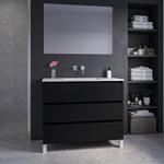 Adema Chaci PLUS Ensemble de meuble - 99.5x86x45.9cm - 1 vasque Blanc - robinets encastrables Inox - 3 tiroirs - miroir rectangulaire - Noir mat SW1027211