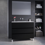 Saniclass Chaci PLUS Ensemble meuble de salle de bains - 100x86x46cm - lavabo en céramique blanc - 1 vasque - sans trous de robinet - 3 tiroirs - miroir rectangulaire - noir mat SW1027211