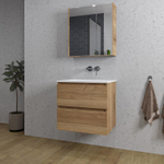 Saniclass Chaci Ensemble meuble de salle de bains - 60x46x55cm - lavabo en céramique blanc - 1 vasque - sans trou de robinet - 2 tiroirs - armoire de toilette - chêne SW856540