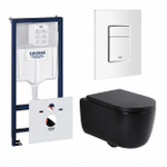 QeramiQ Dely Swirl Pack WC - 36,5x53cm - réservoir encastré Grohe Rapid - assise de 35mm - plaque de déclenchement blanche - boutons rectangulaires - noir mat SW1138623