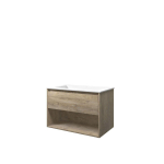 Proline elegant ensemble de meubles de salle de bains 80x46x54cm meuble avec étagère chêne brut avec 1 trou pour robinetterie polystone blanc mat SW349815
