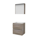 Basic-Line Comfort 46 ensemble de meubles de salle de bain 60x46cm sans poignée 2 tiroirs lavabo acrylique 0 trous de robinetterie armoire de toilette mfc scotch oak SW350976