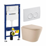 QeramiQ Dely Toiletset - Geberit UP100 inbouwreservoir - witte bedieningsplaat - softclose toilet zitting - 35mm - mat beige SW1236524