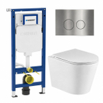 QeramiQ Dely Toiletset - 36.3x51.7cm - diepspoel - rimless - Geberit UP320 inbouwreservoir - met Burda frame - softclose toiletzitting - steel bedieningsplaat - ronde knoppen - glans wit SW804655