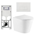 QeramiQ Dely Toiletset - 36.3x51.7cm - diepspoel - rimless - Geberit UP320 inbouwreservoir - met Burda frame - softclose toiletzitting - mat witte bedieningsplaat - rechtehoekige knoppen - wit mat SW804604