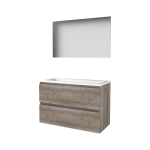 Basic-Line Basic 46 ensemble de meubles de salle de bain 100x46cm sans poignée 2 tiroirs acrylique lavabo 2 trous de robinetterie miroir mfc scotch oak SW350816