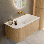 MONDIAZ KURVE-DLUX 95cm Meuble salle de bain avec module 25 G - couleur Oak - 1 tiroir - 1 porte - vasque BIG SMALL droite - sans trou de robinet - couleur Frappe SW1137329