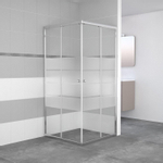 GO par Van Marcke Avis cabine de douche 90x90x185cm carré 2 portes mortier jointuresantes 4mm verre de sécurité clair avec bandes mates en aluminium chromé SW292802