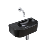 QeramiQ Fuente Ensemble de Lavabo - 40x21.5x12cm - lisse - demi-rond - céramique - ensemble de robinet chrome - bouchon de vidange - siphon abaissé - noir mat SW1233076