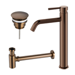 Fortifura Calvi Wastafelkraanset - verhoogde wastafelkraan - always open plug - verlaagde design - sifon - PVD - geborsteld koper SW1079953