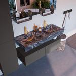 Mondiaz ALAN-DLUX Ensemble de meuble - 120cm - meuble Dark grey mat - 2 tiroirs - Lavabo Cloud Lava suspendu - vasque Gauche et droite - 2 trous de robinet SW808121