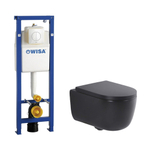 QeramiQ Dely Swirl Toiletset - 36.5x53cm - Wisa XS inbouwreservoir - 35mm zitting - witte bedieningsplaat - ronde knoppen - zwart mat SW1138624